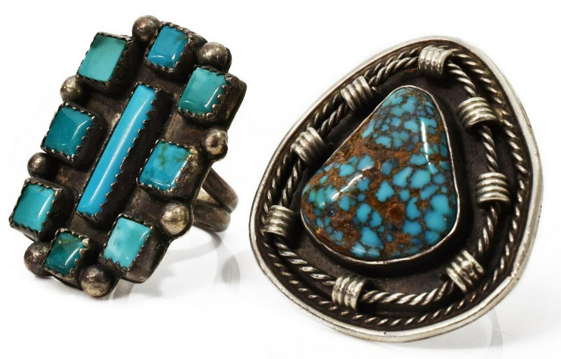 (2) NATIVE AMERICAN TURQUOISE & SILVER RINGS (1 of 5)
