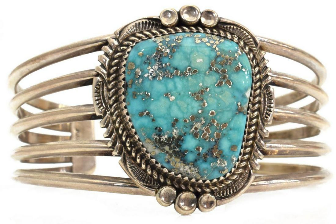 LOREN THOMAS BEGAY STERLING MORENCI TURQUOISE CUFF (1 of 6)