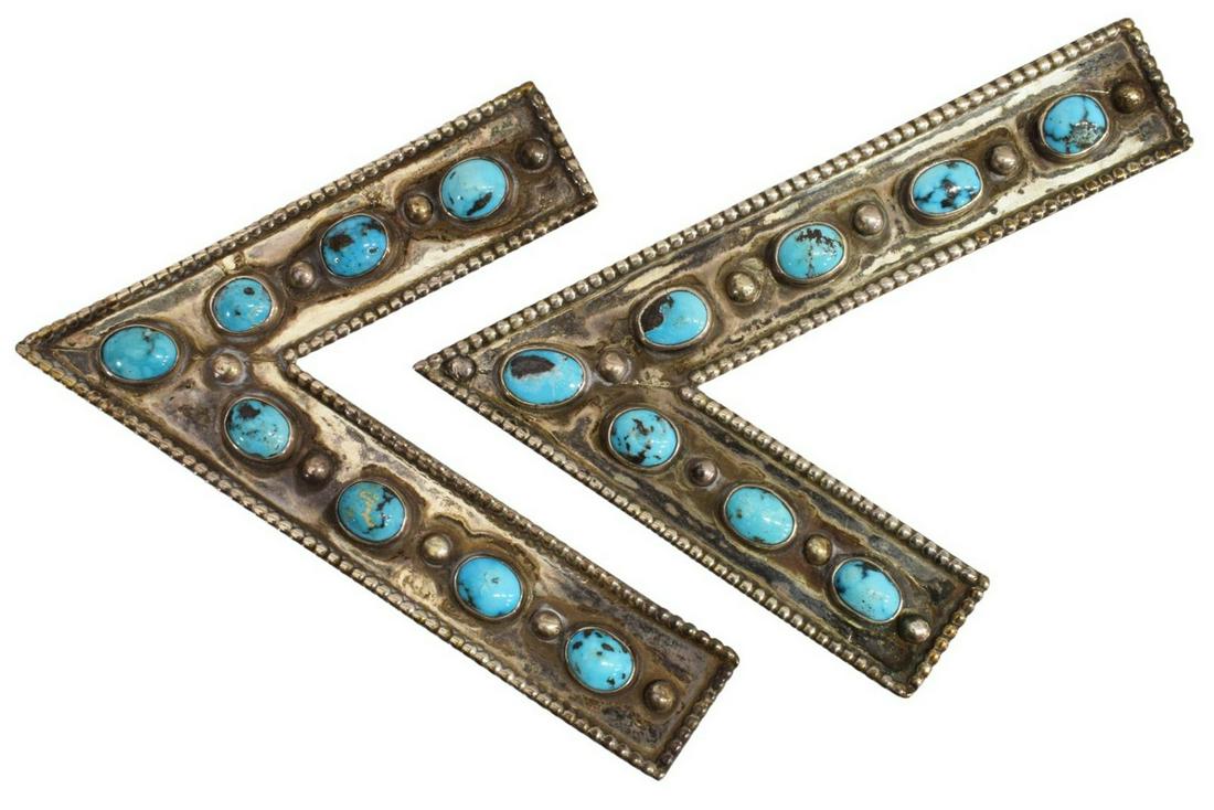 NATIVE AMERICAN SILVER & TURQUOISE COLLAR TIPS (1 of 2)