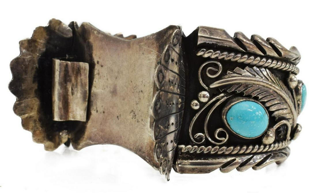 AL JOE NAVAJO SILVER & TURQUOISE WATCH CUFF (1 of 5)