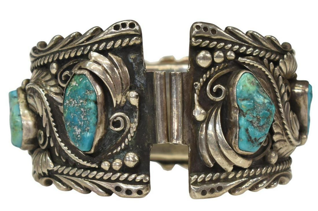 NATIVE AMERICAN SILVER HINGED WATCH CUFF (1 of 5)