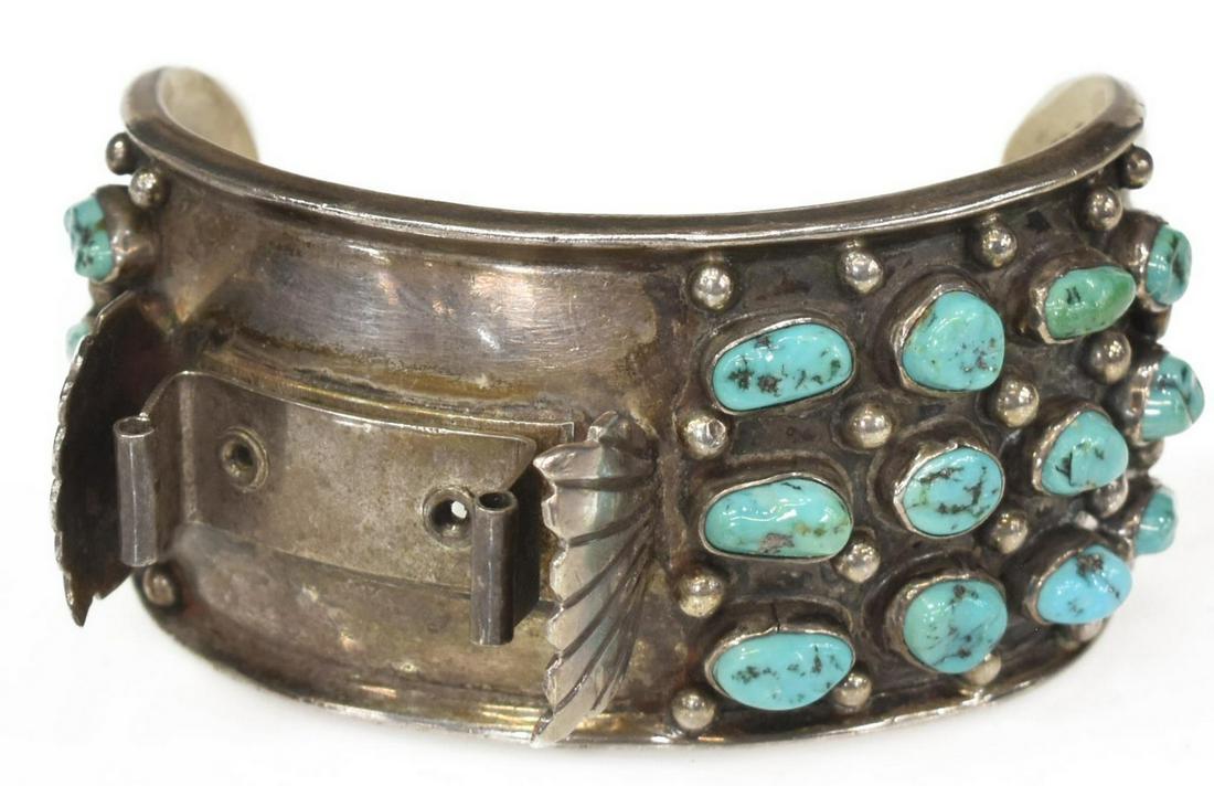 NATIVE AMERICAN SILVER & TURQUOISE WATCH CUFF (1 of 3)
