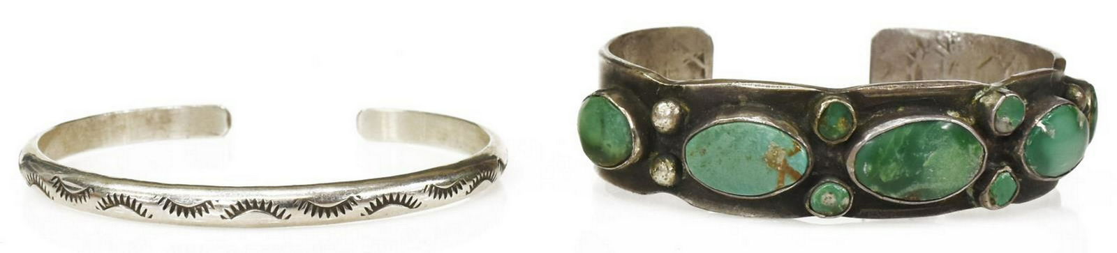 (2) NATIVE AMERICAN STERLING & TURQUOISE CUFFS (1 of 3)
