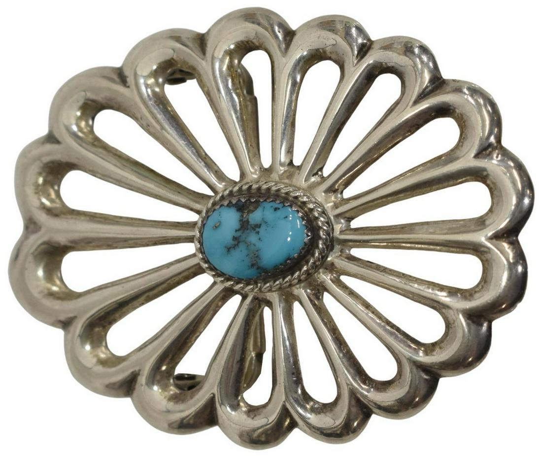 NATIVE AMERICAN STERLING & TURQUOISE BELT BUCKLE (1 of 3)