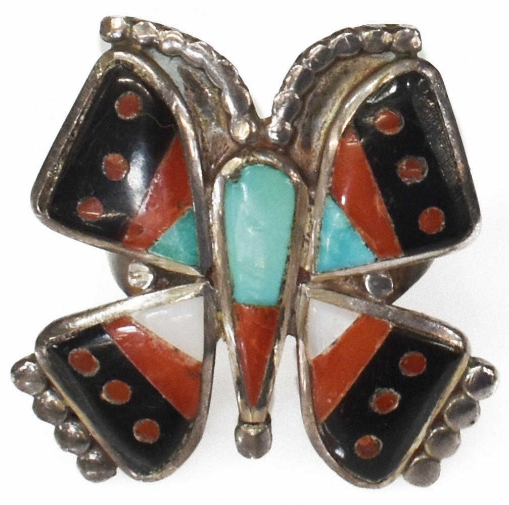 NATIVE AMERICAN TURQUOISE & CORAL BUTTERFLY RING (1 of 2)