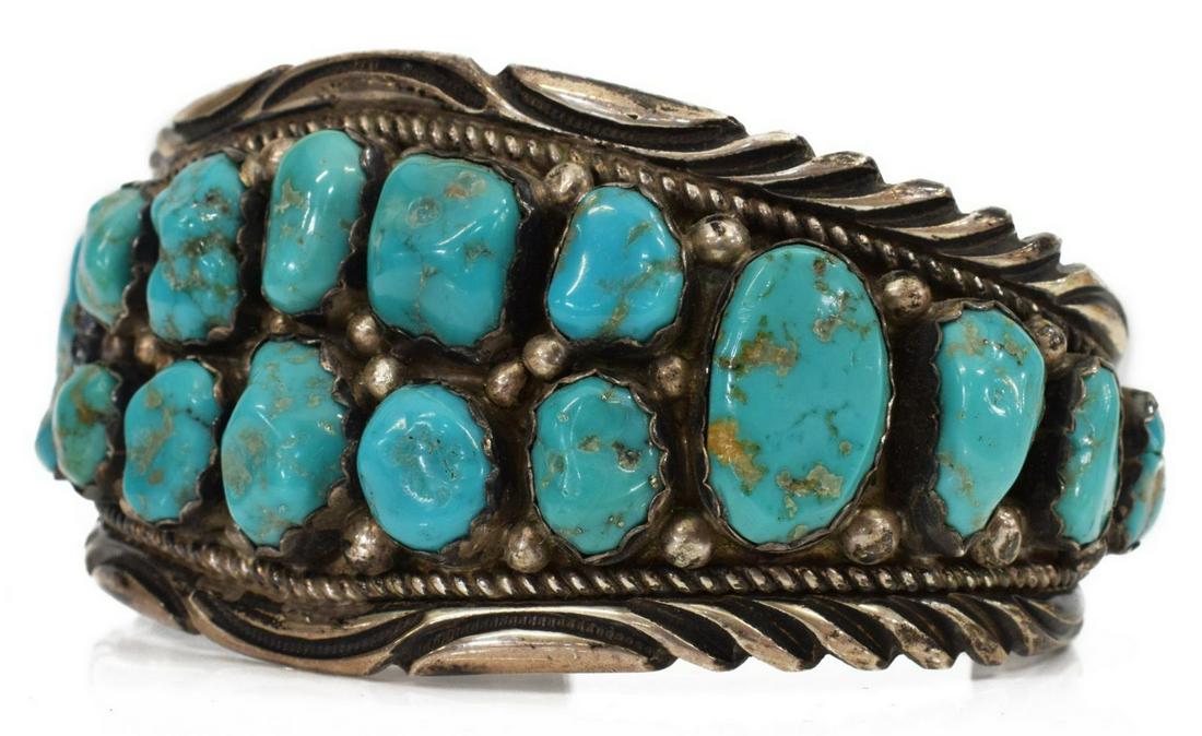 NATIVE AMERICAN STERLING & TURQUOISE CUFF BRACELET (1 of 5)