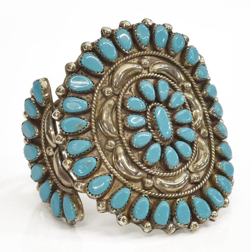LARGE NATIVE AMERICAN TURQUOISE CLUSTER CUFF (1 of 3)
