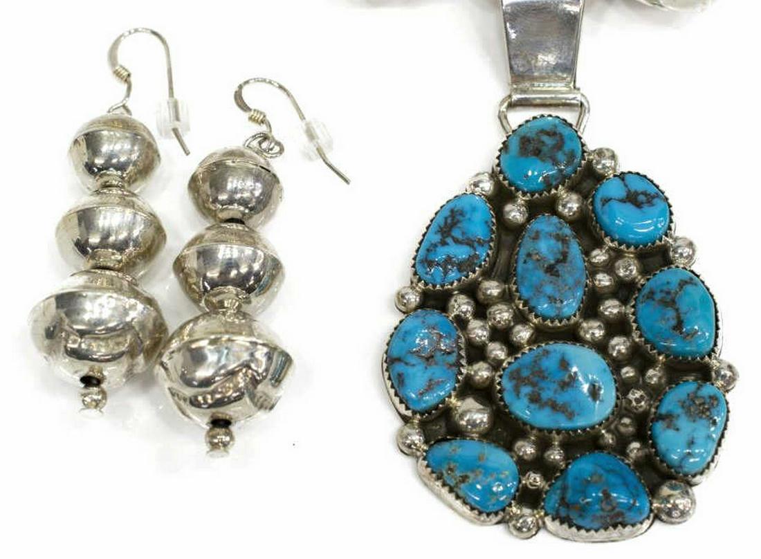 NATIVE AMERICAN SILVER NECKLACE & EARRINGS (1 of 5)