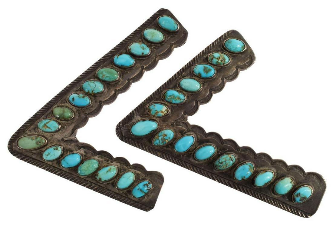 NATIVE AMERICAN SILVER & TURQUOISE COLLAR TIPS (1 of 2)