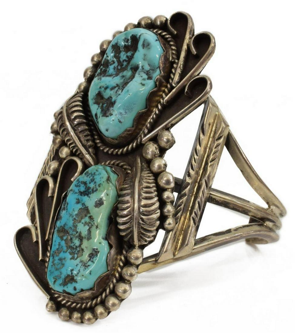 NATIVE AMERICAN SILVER & TURQUOISE CUFF BRACELET (1 of 4)