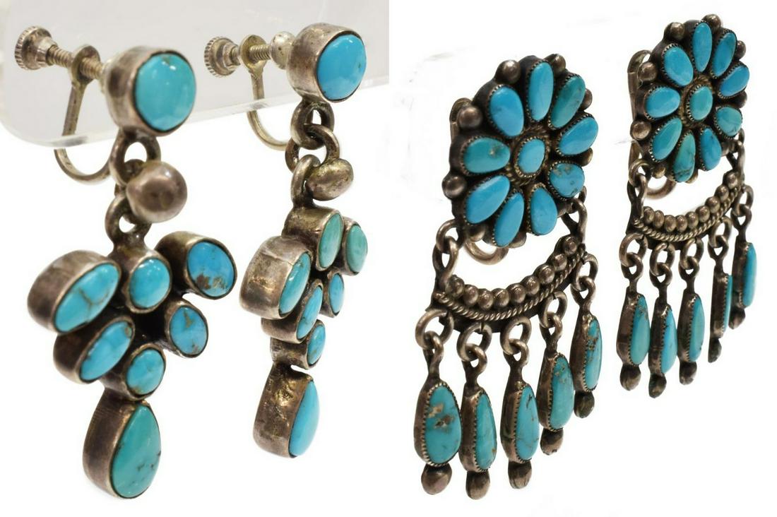 (2 PR) NATIVE AMERICAN TURQUOISE STERLING EARRINGS (1 of 6)