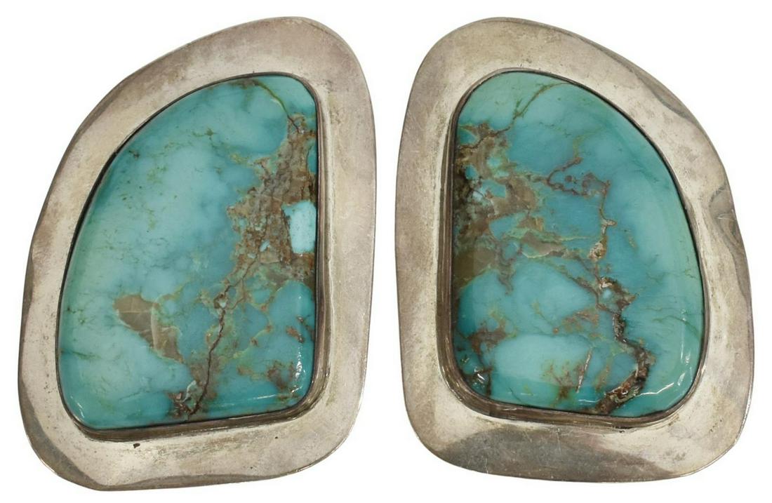 LARGE SOUTHWEST STERLING & TURQUOISE EARRINGS (1 of 3)