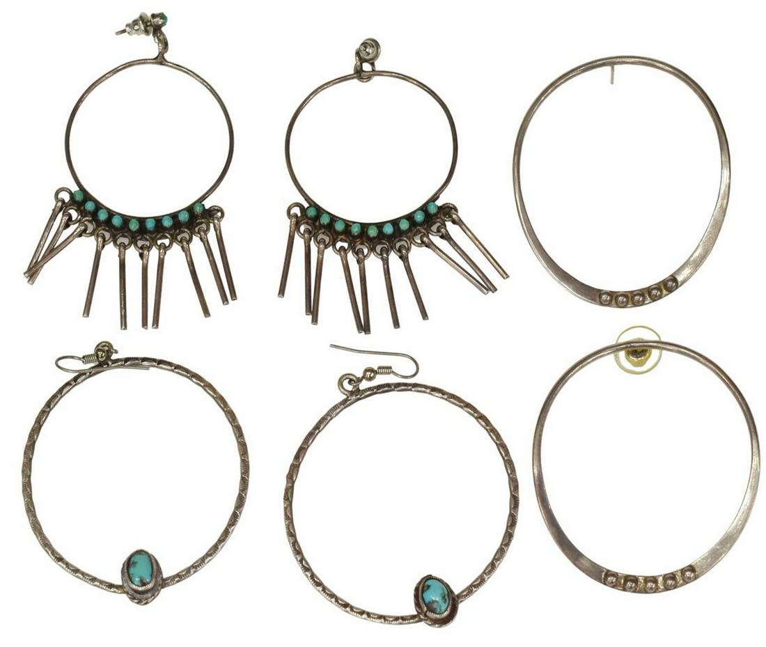 (3 PR) NATIVE AMERICAN TURQUOISE HOOP EARRINGS (1 of 3)