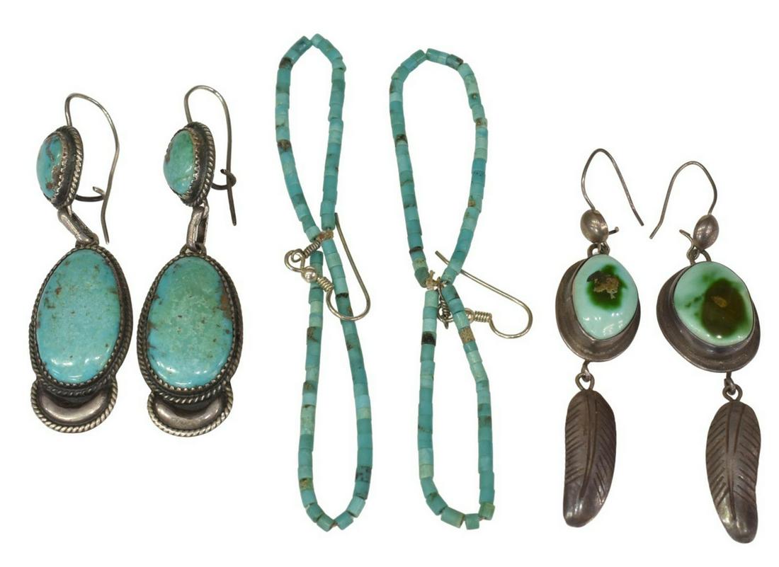 (3 PR) NATIVE AMERICAN SILVER & TURQUOISE EARRINGS (1 of 4)