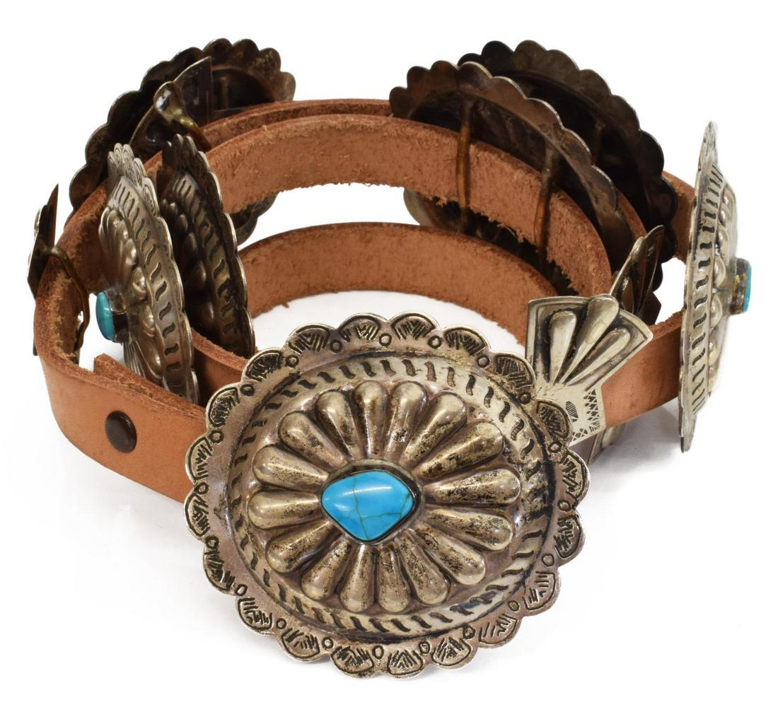 NATIVE AMERICAN SILVER & TURQUOISE CONCHO BELT (1 of 5)