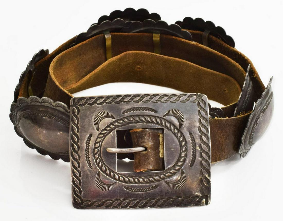 NATIVE AMERICAN STAMPED SILVER CONCHO BELT (1 of 5)