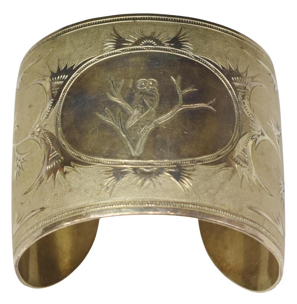 BRUCE CAESAR (B.1952) ENGRAVED SILVER OWL CUFF (1 of 4)