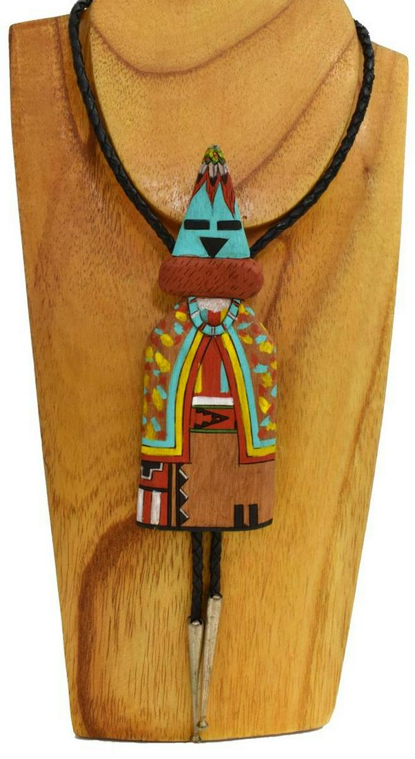 NATIVE AMERICAN PAINTED WOOD KACHINA BOLO TIE (1 of 4)