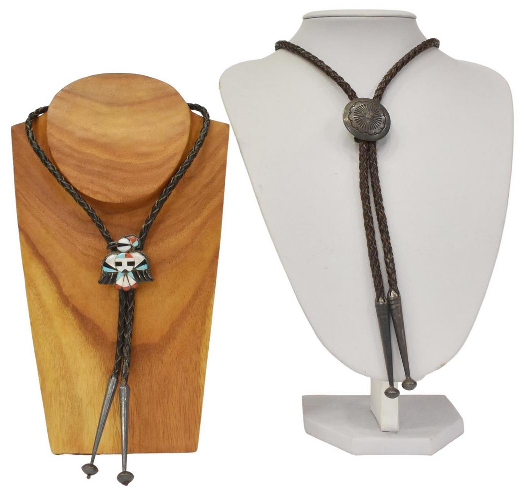(2) NATIVE AMERICAN BOLO TIES, ZUNI THUNDERBIRD (1 of 4)