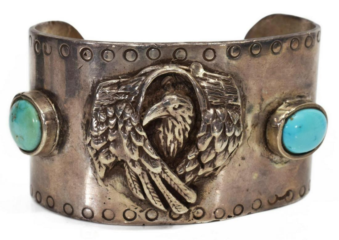 SOUTHWEST STYLE SILVER EAGLE CUFF BRACELET (1 of 5)