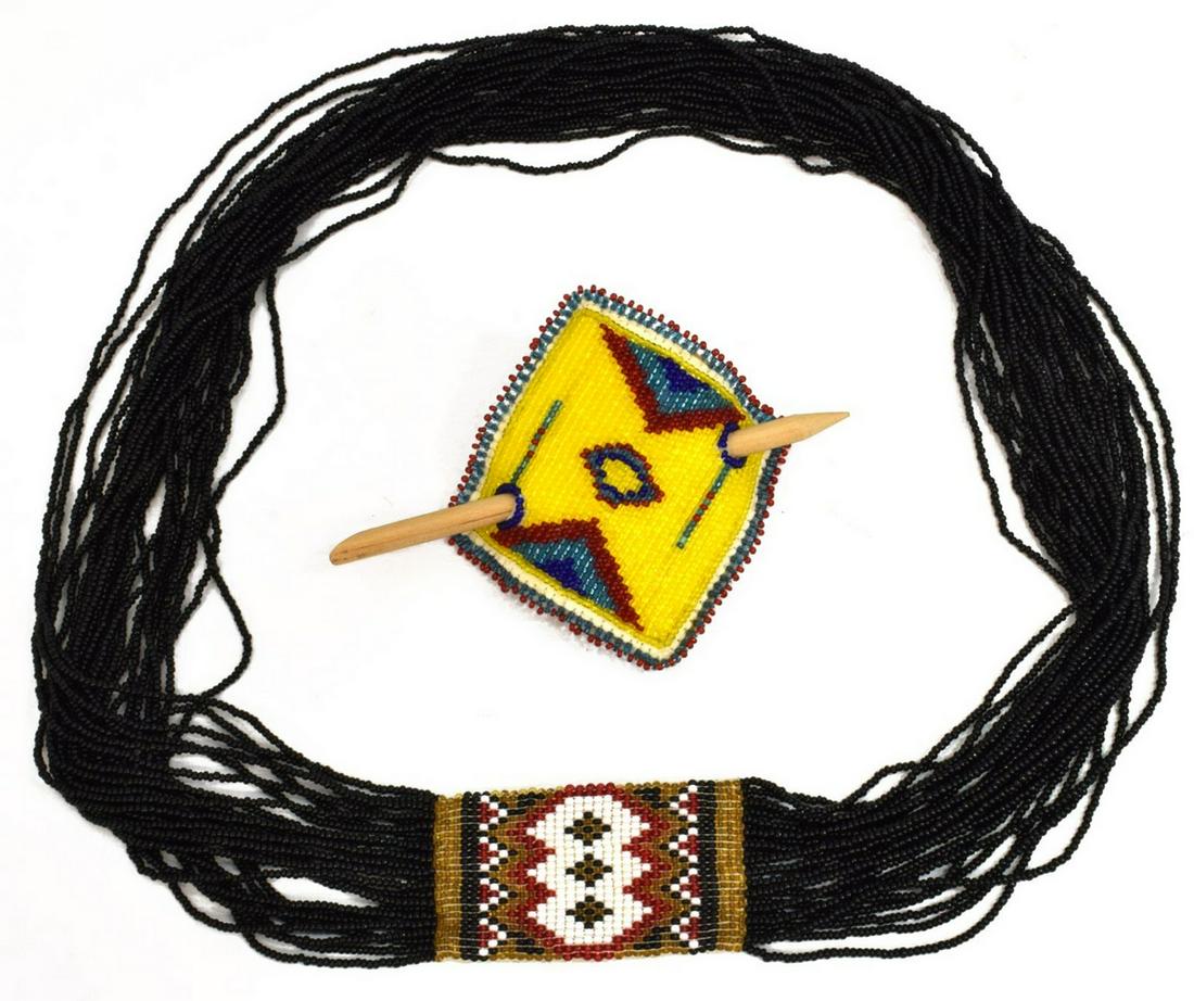 (2) NATIVE AMERICAN SEED BEAD NECKLACE & BARRETTE (1 of 5)