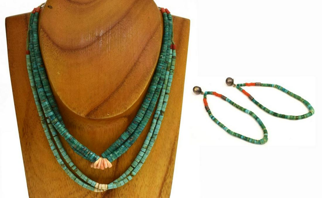 (3) NATIVE AMERICAN TURQUOISE NECKLACES & EARRINGS (1 of 5)
