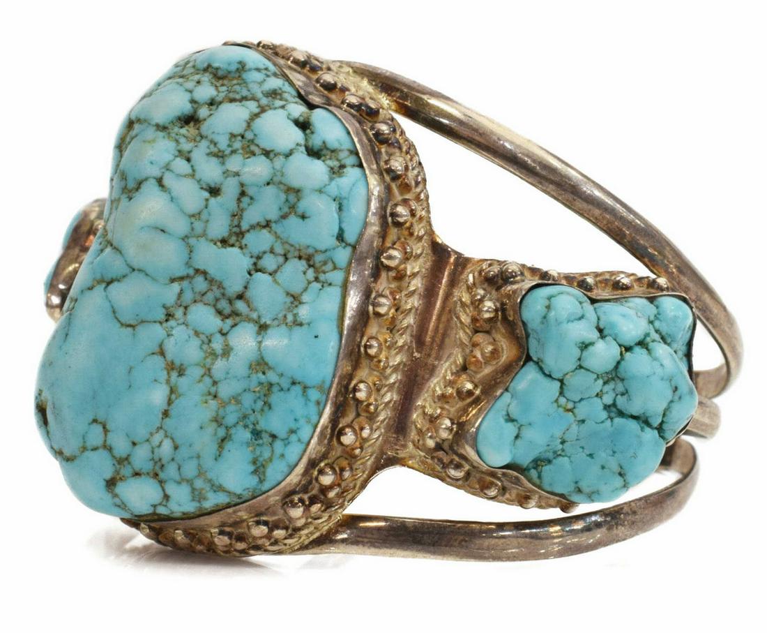 STERLING SILVER TURQUOISE NUGGET CUFF BRACELET (1 of 4)