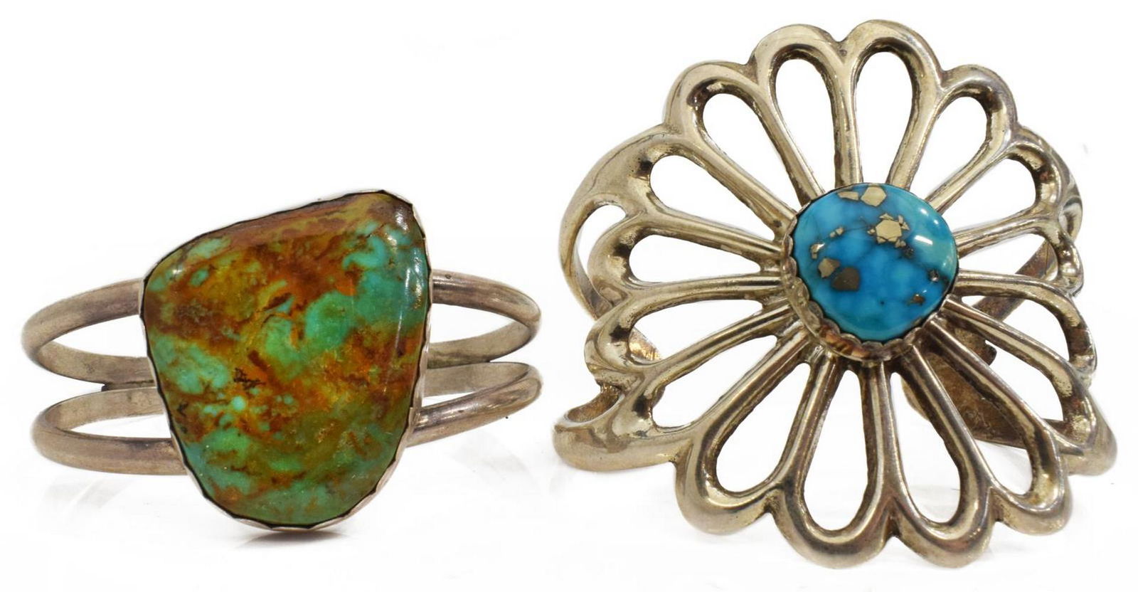 2) NATIVE AMERICAN SILVER TURQUOISE CUFF BRACELETS (1 of 5)