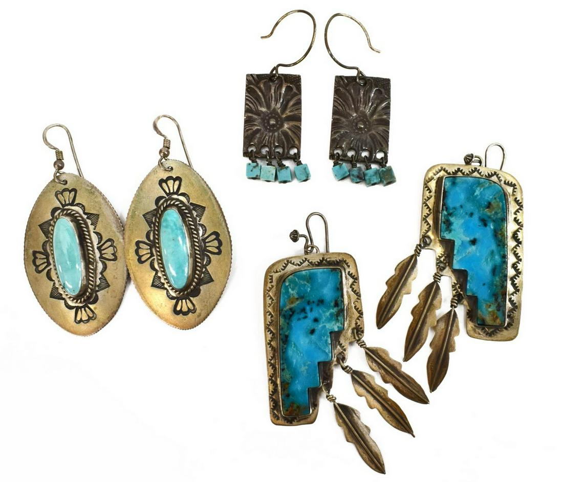 (3 PR) SOUTHWEST SILVER & TURQUOISE EARRINGS (1 of 2)
