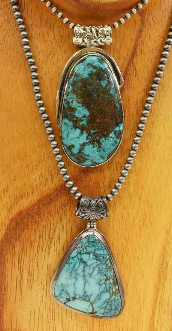 (2) SOUTHWEST STYLE STERLING & TURQUOISE PENDANTS (1 of 5)