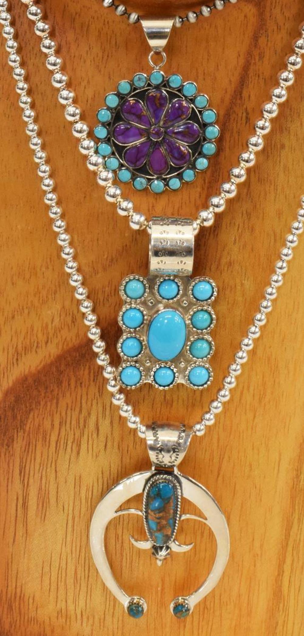 (3) SOUTHWEST STYLE STERLING PENDANT NECKLACES (1 of 8)