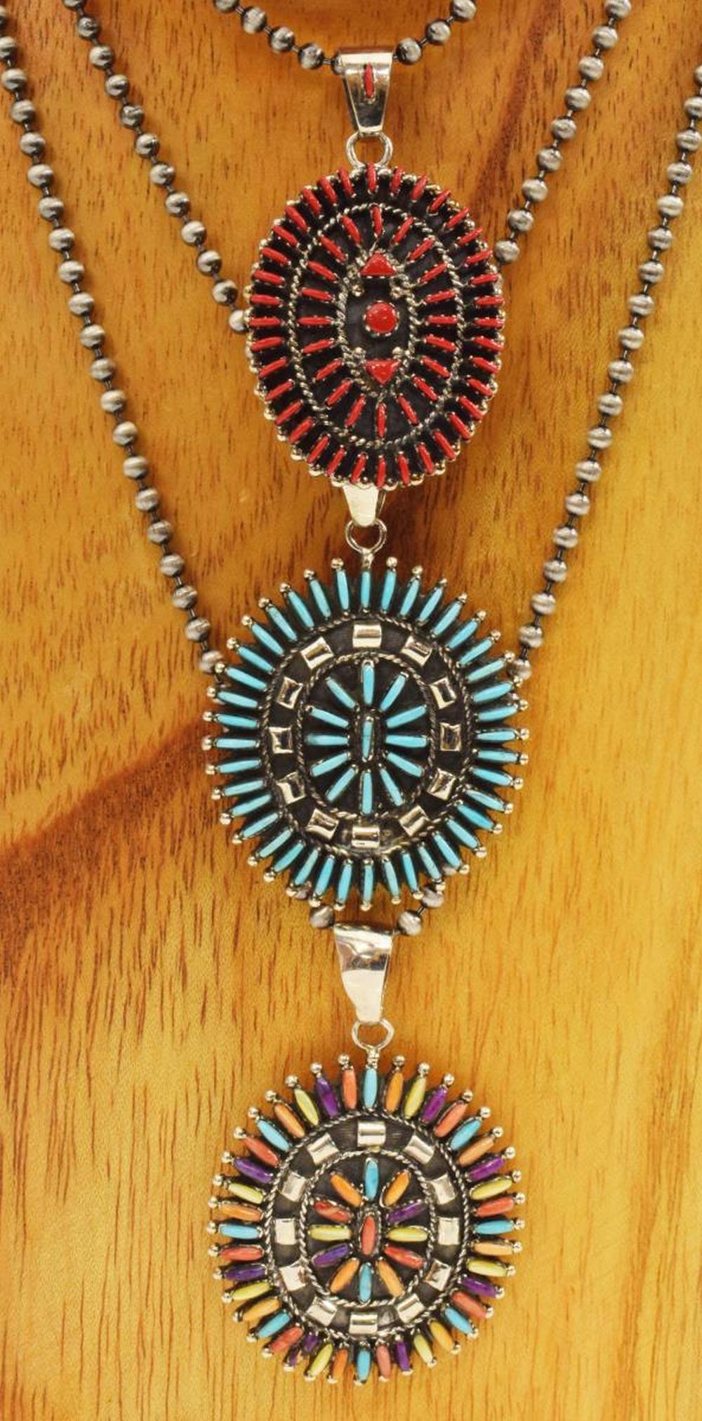 (3) SOUTHWEST STYLE PETIT POINT PENDANT NECKLACES (1 of 9)