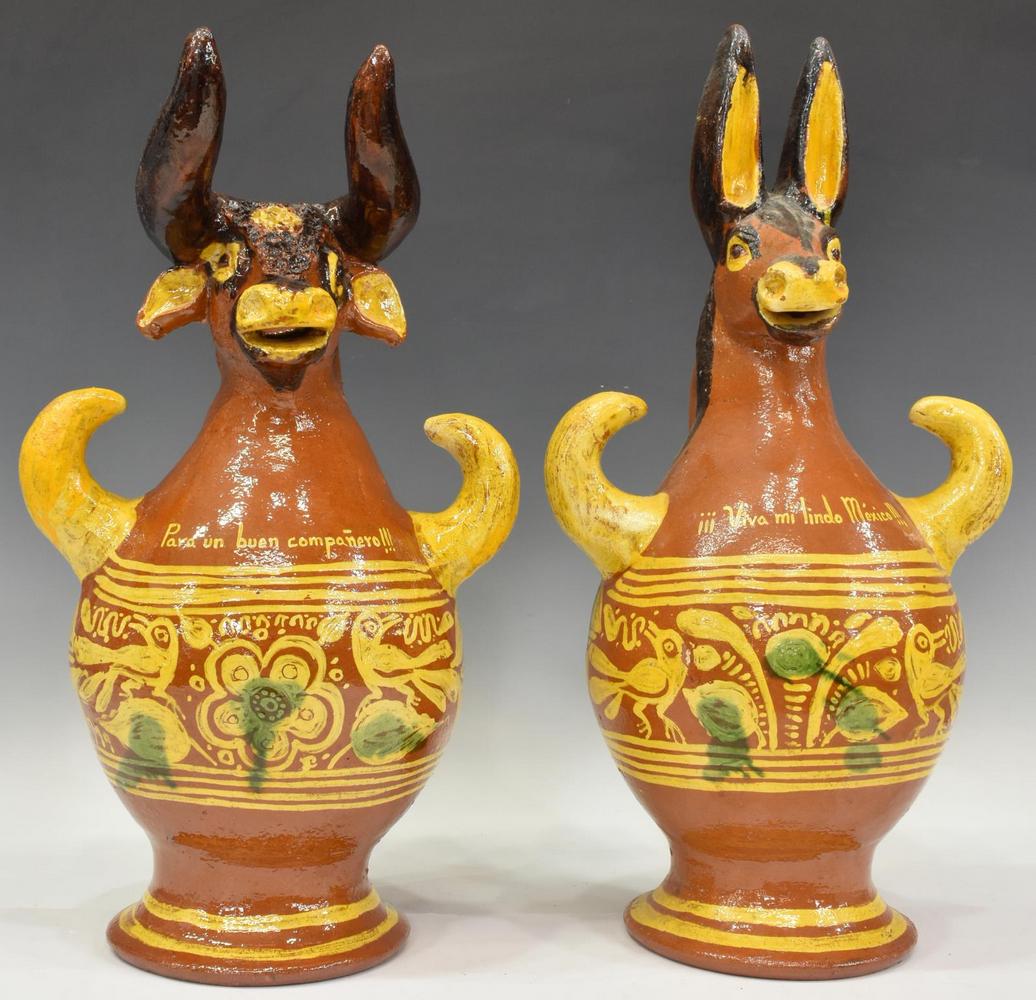(2) MEXICO REDWARE DONKEY & BULL PULQUE PITCHERS (1 of 5)