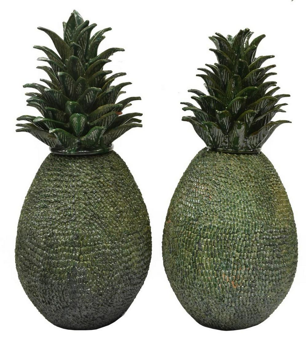 (2) LARGE GLAZED PINEAPPLE-FORM URNS, MICHOACAN, MEXICO (1 of 3)