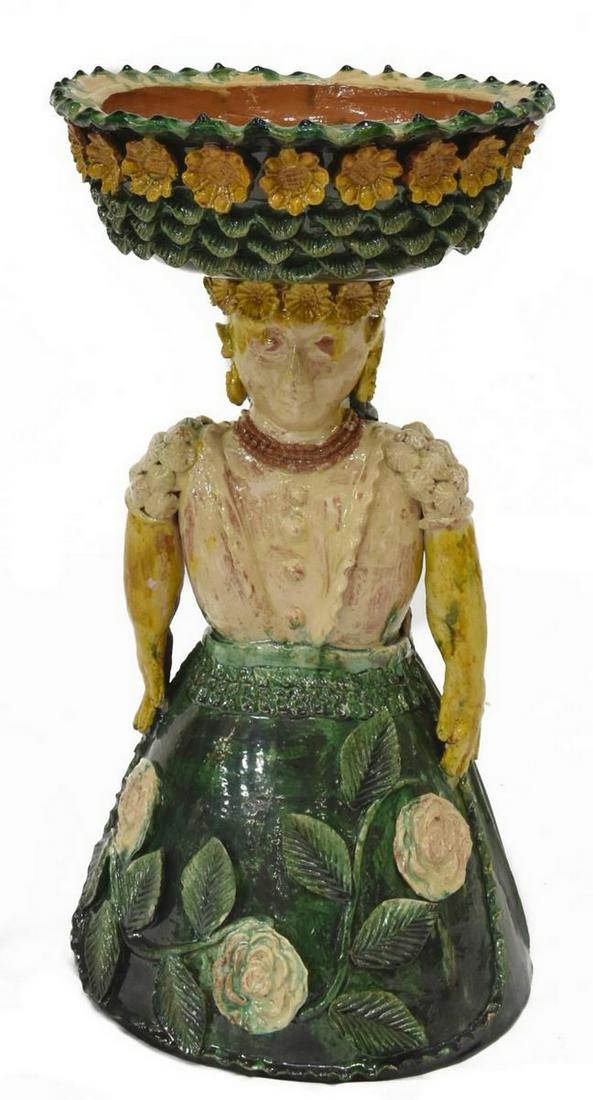 LARGE MEXICAN FOLK ART FIGURE WITH BOWL, MICHOACAN (1 of 3)
