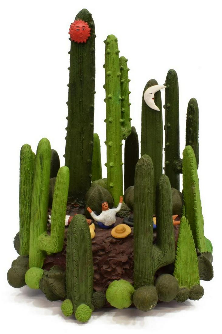LARGE MEXICAN FOLK ART POTTERY CACTUS SCULPTURE (1 of 5)