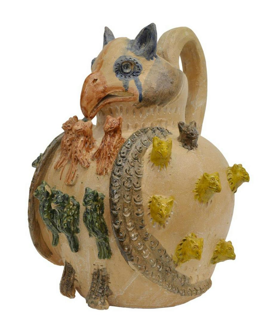 LARGE GLAZED CERAMIC OWL JUG PITCHER (1 of 3)