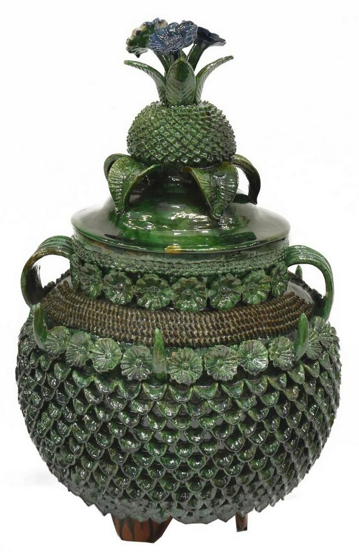LARGE EARTHENWARE PINEAPPLE-FORM URN, MICHOACAN, MEXICO (1 of 3)