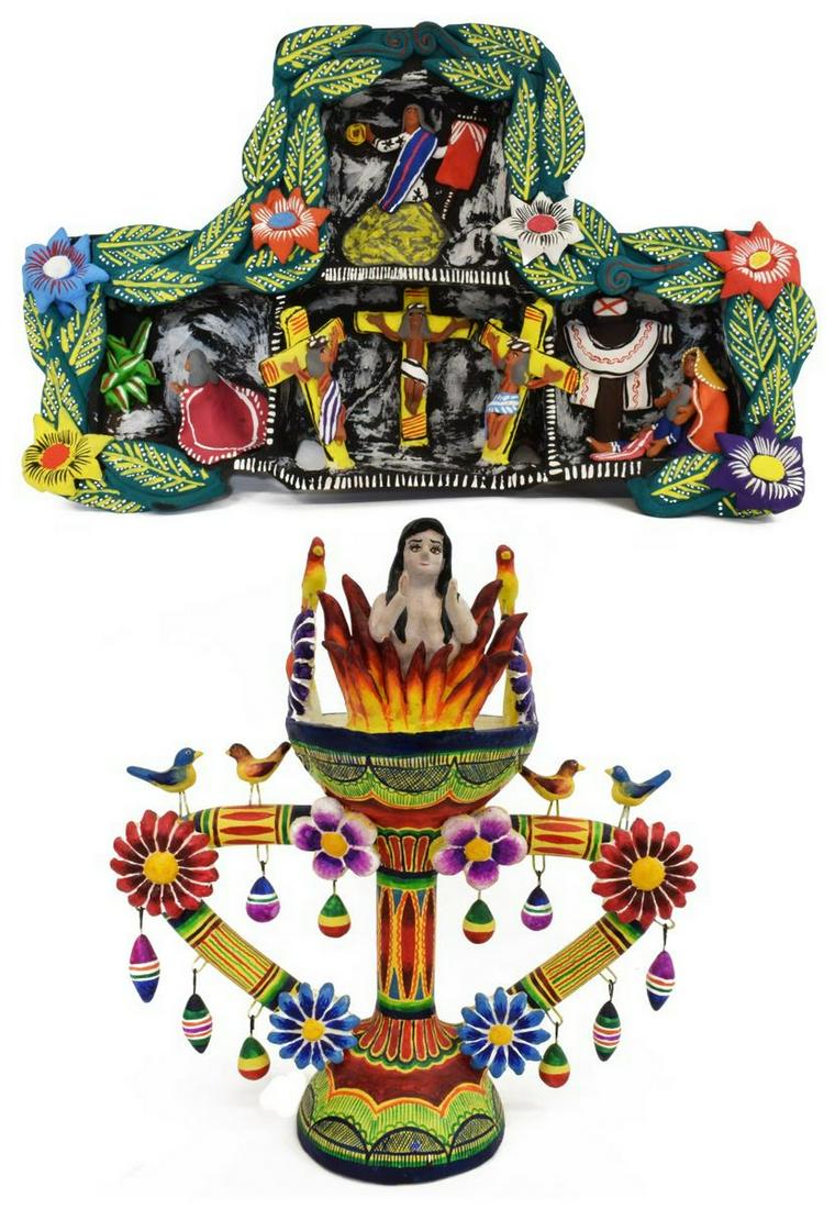 (2) MEXICAN FOLK ART RELIGIOUS SCULPTURE & CHALICE (1 of 5)