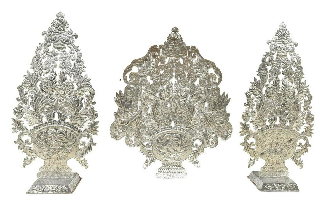 3) LARGE MEXICO CUT TIN FOLIATED ALTAR DECORATIONS (1 of 2)