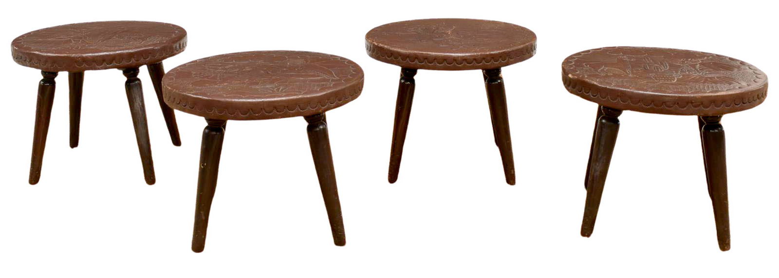 (4) PERUVIAN TOOLED LEATHER-CLAD STOOLS (1 of 2)