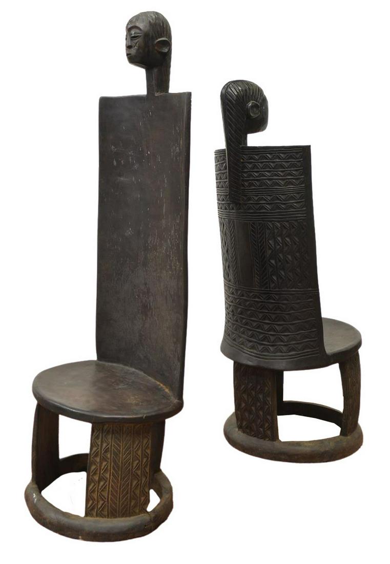 (2) TANZANIAN AFRICAN TRIBAL FIGURAL CARVED CHAIRS (1 of 4)