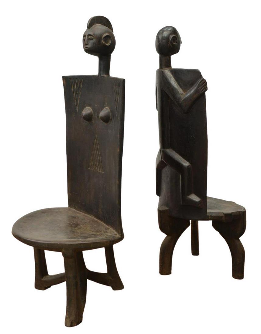 (2) TANZANIAN AFRICAN TRIBAL FIGURAL CARVED CHAIRS (1 of 4)
