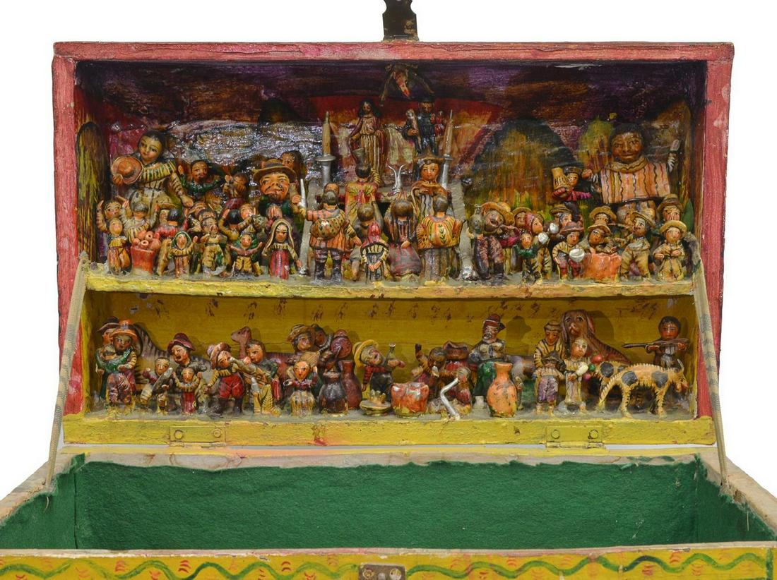 ECUADORIAN FOLK ART PAINTED FIGURAL CARNIVAL CHEST (1 of 6)