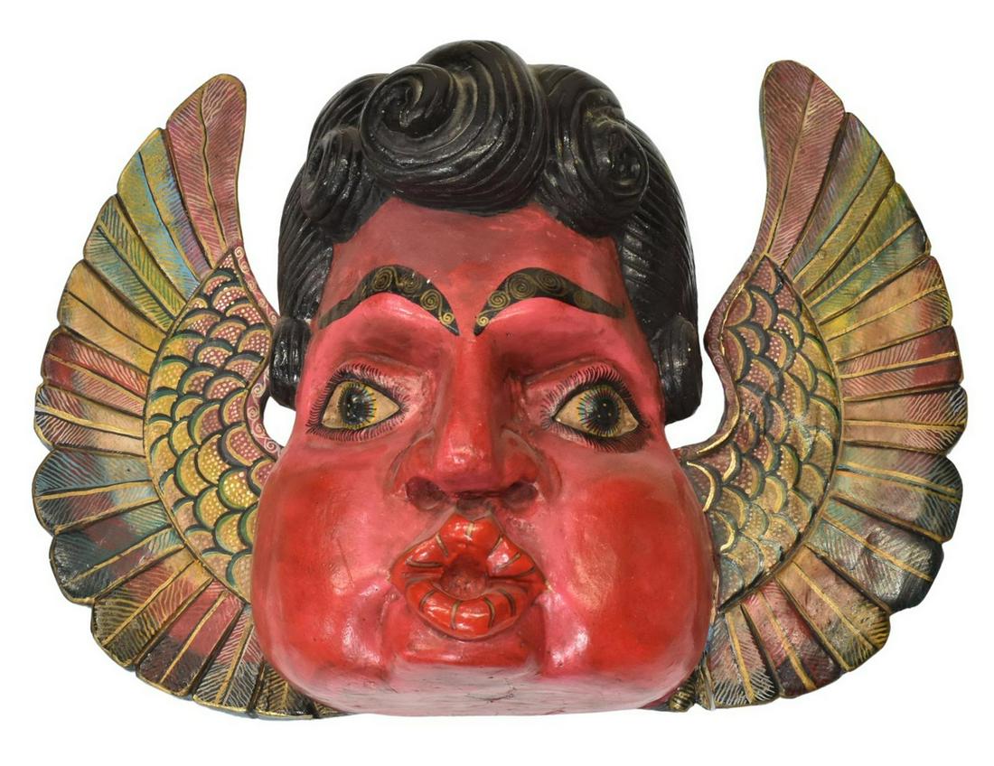 LUCAS LOPEZ MEXICO CARVED & PAINTED ANGEL MASK (1 of 2)