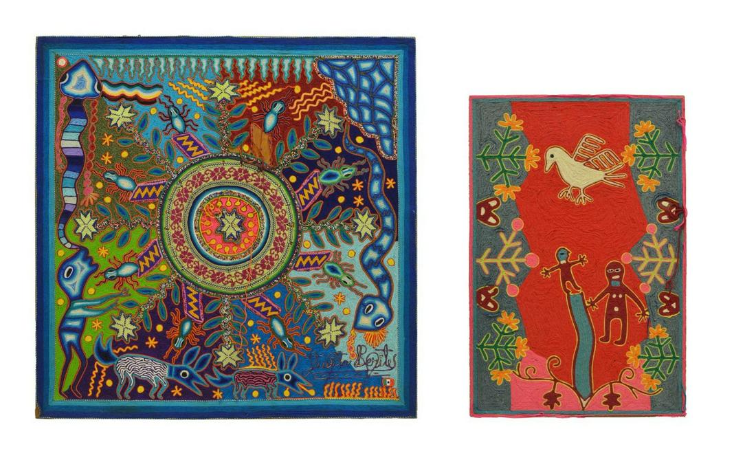 (2) HUICHOL MEXICAN FOLK ART YARN PAINTINGS (1 of 5)