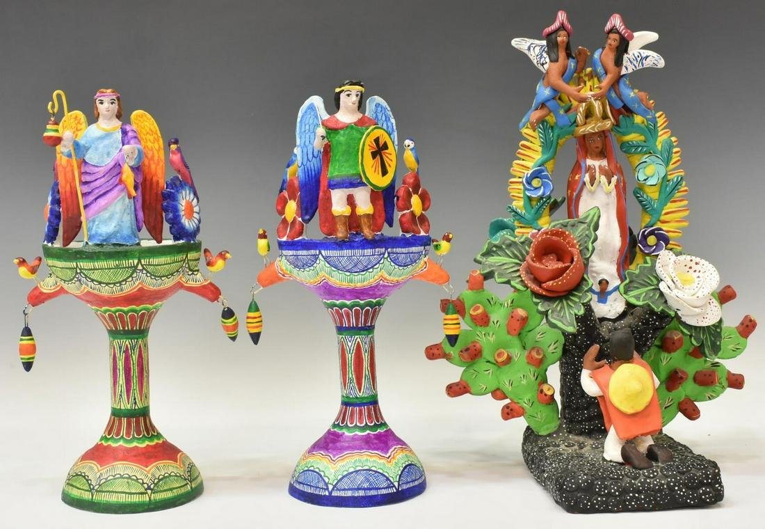 (3) MEXICAN FOLK ART POTTERY CHALICES & LA VIRGEN (1 of 4)