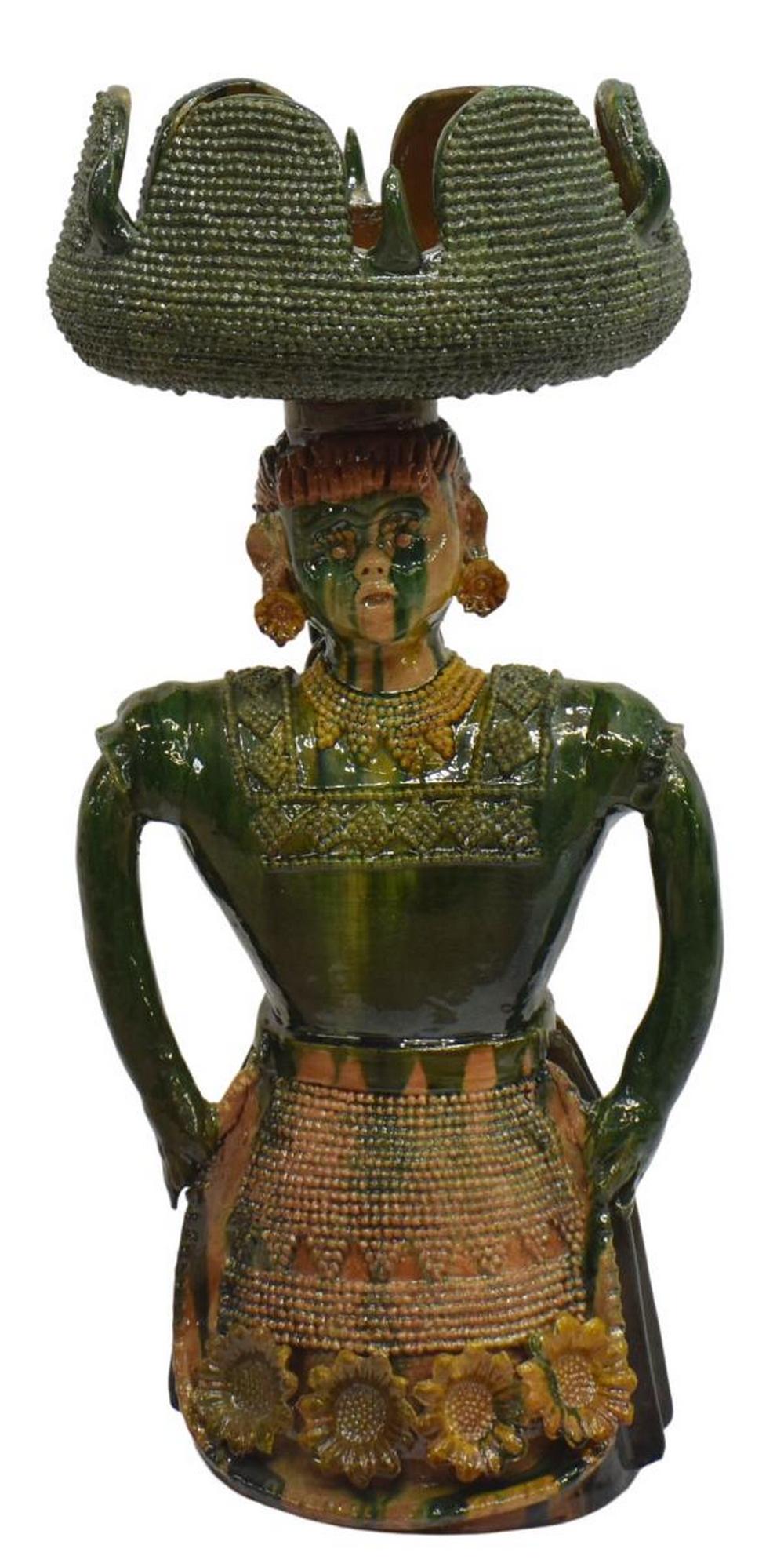 LARGE MEXICAN FOLK ART FIGURE WITH BOWL, MICHOACAN (1 of 4)