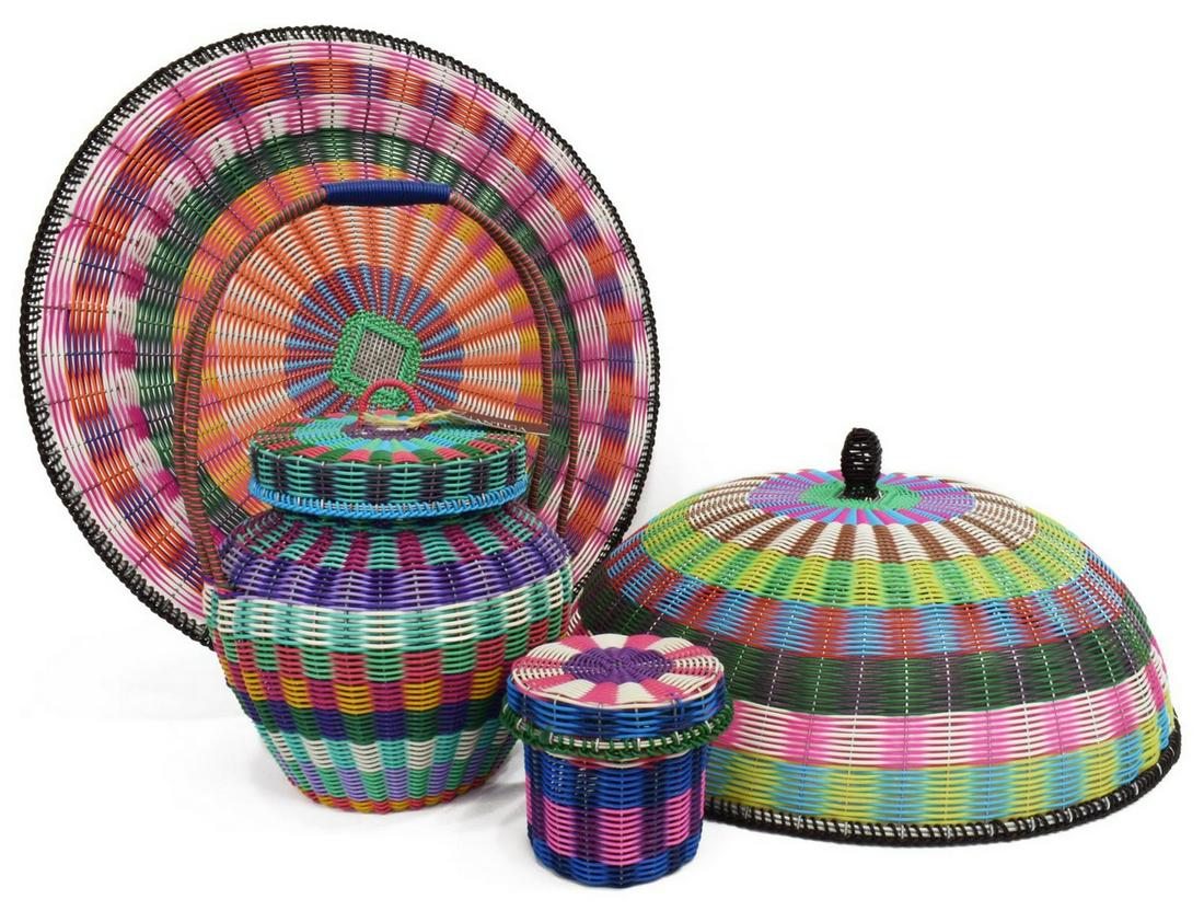 (3) MEXICO COLORFUL WOVEN PLASTIC BASKETS (1 of 3)