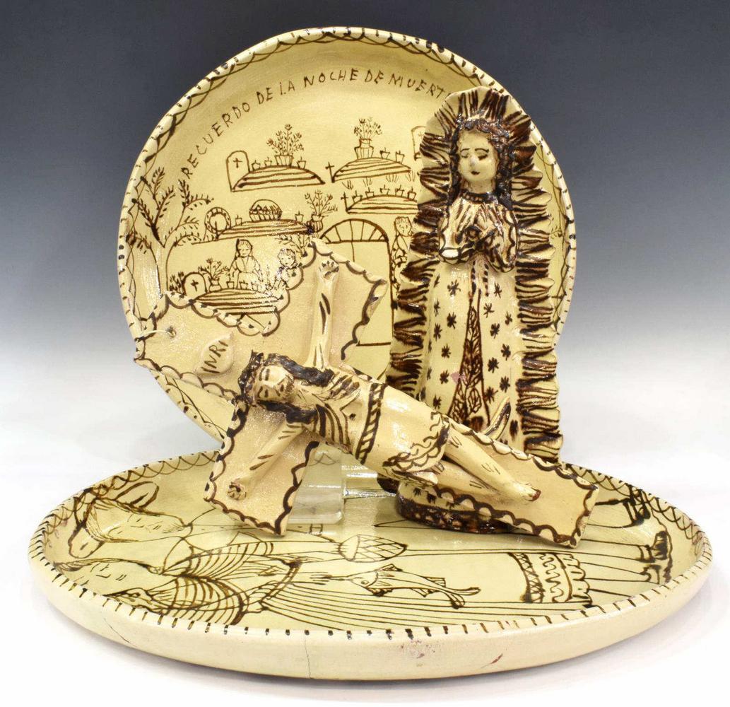 (4) MEXICAN GLAZED CHARGERS & RELIGIOUS FIGURES (1 of 5)